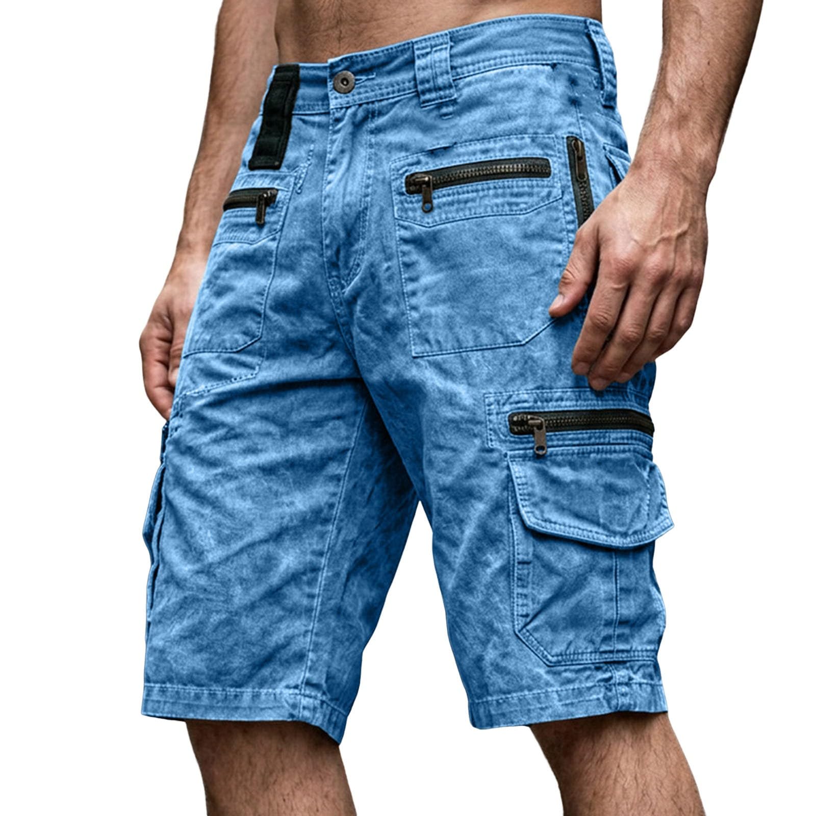 Pantalones cortos de verano para hombre, elásticos, chinos, cargo, vintage, monocolor, para exteriores, con textura, pantalones cortos de trabajo con bolsillos, 3/4 de longitud, pantalones de ocio