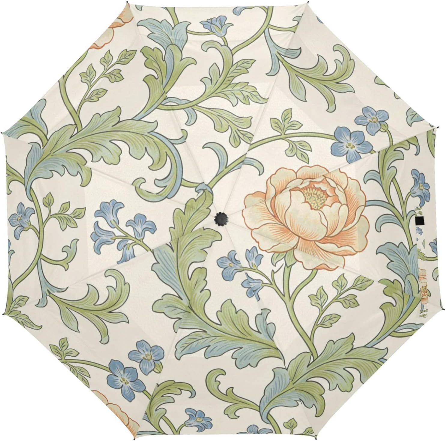 Wind Proof Umbrella Folding Umbrellas for Teen Boys Backpack Essentials Retro Orange Rose William Morris Pattern