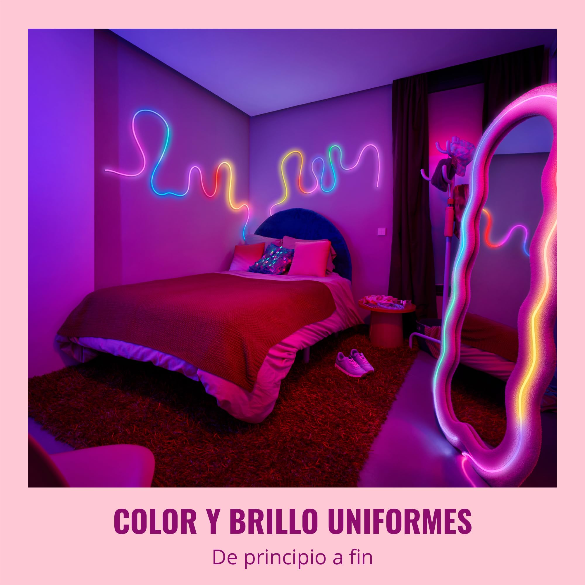 WiZ-Tira Led Inteligente Neon Flex 5 m-flexible, 16 millones de colores (RGB), conexión via Wi-Fi, control por voz/aplicación, funciona con Google Home, Alexa y HomeKit, tecnologia Spacesense y Matter