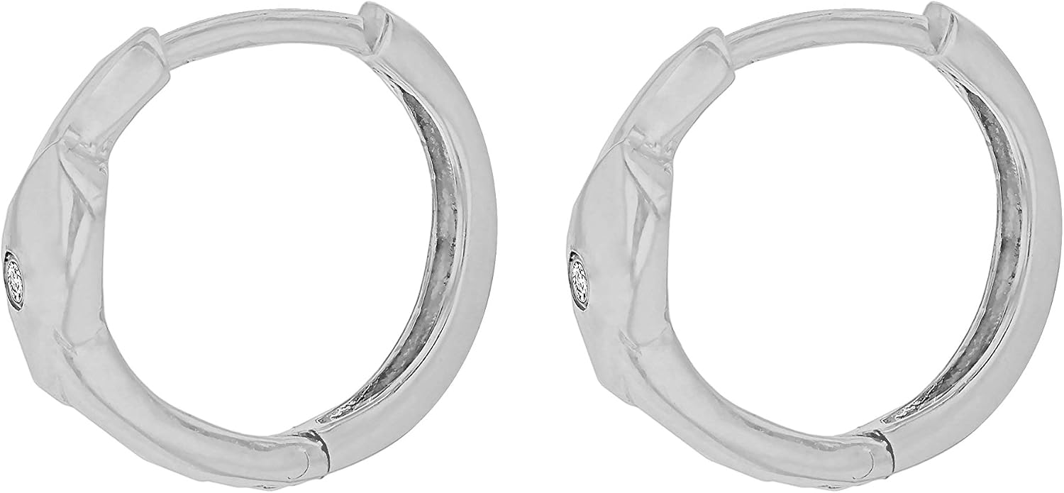 Tuscany Silver Women's Sterling Silver Rhodium Plated 0.02 ct Diamond Leaf 12.5 mm Hoop Earrings - Image 3