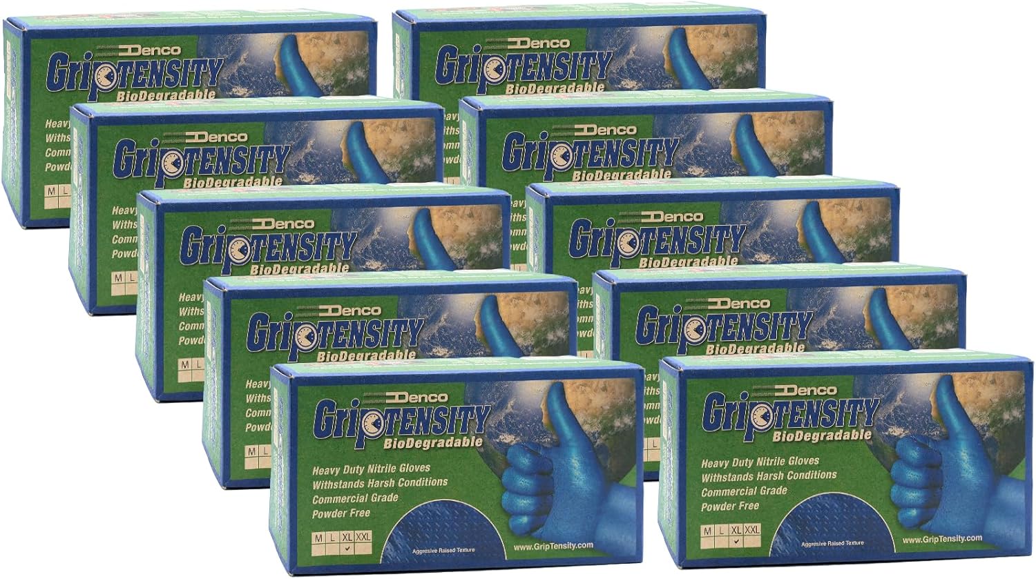 DENCO DISTRIBUTING, INC. Griptensity Biodegradable Textured Nitrile Gloves - Powder & Latex Free - 6MIL - 10 Boxes Per Case