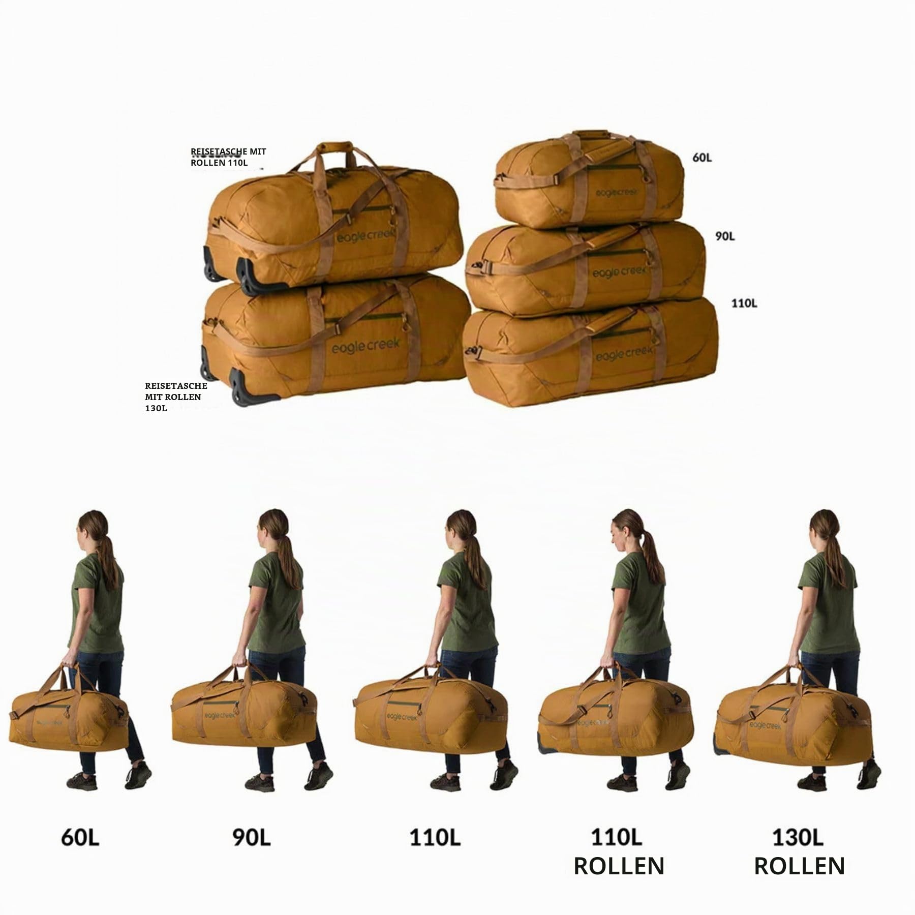 Eagle Creek No Matter What Reisetasche mit Rollen 130L I Mit Rollen & für viel Ausrüstung I Nachhaltige Rolling Duffel für Lange Reisen, Camping & Expeditionen I 130L Volumen I Black