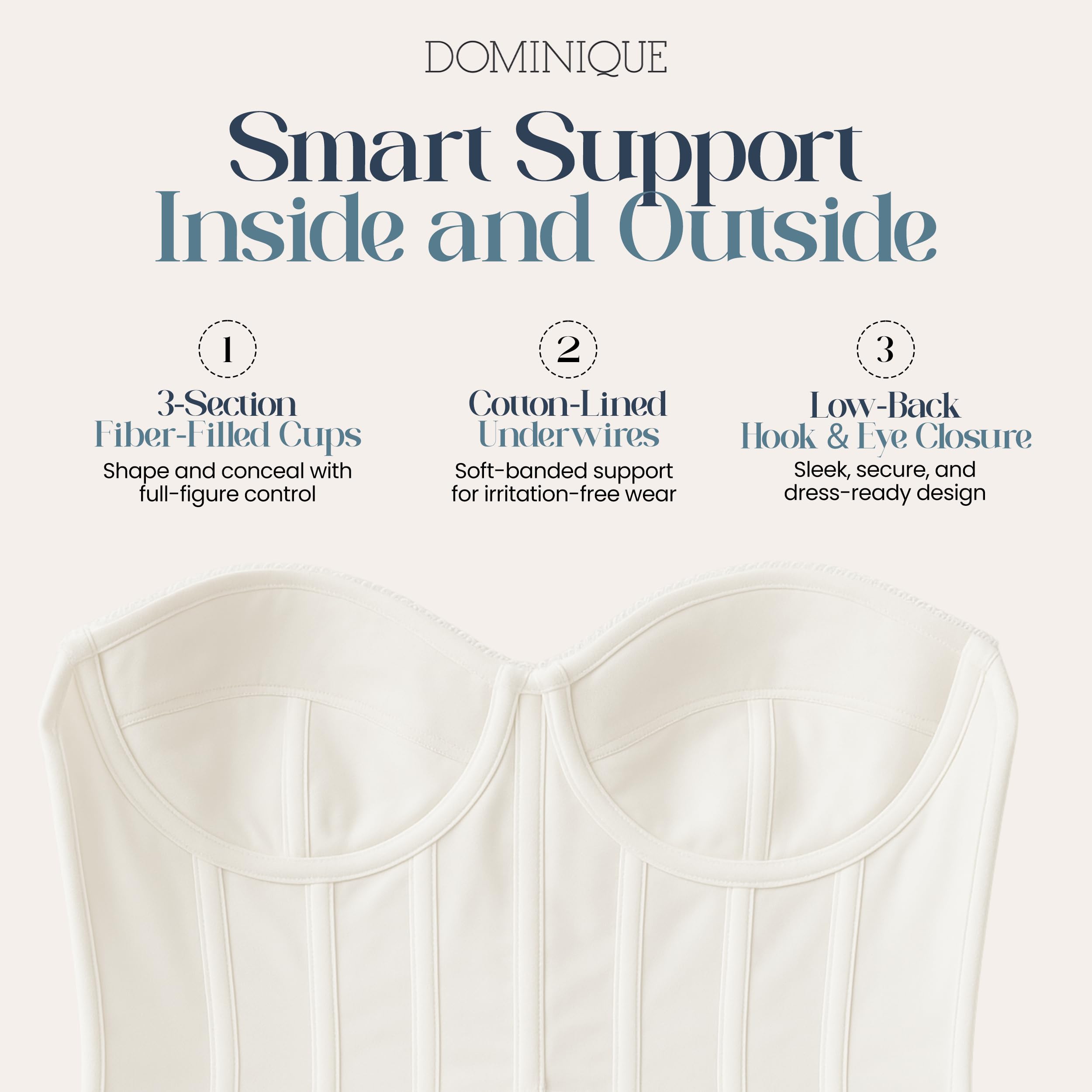 Dominique Women’s Backless Strapless Juliette Satin Longline Bustier Bridal Bra - Picture 10 of 20