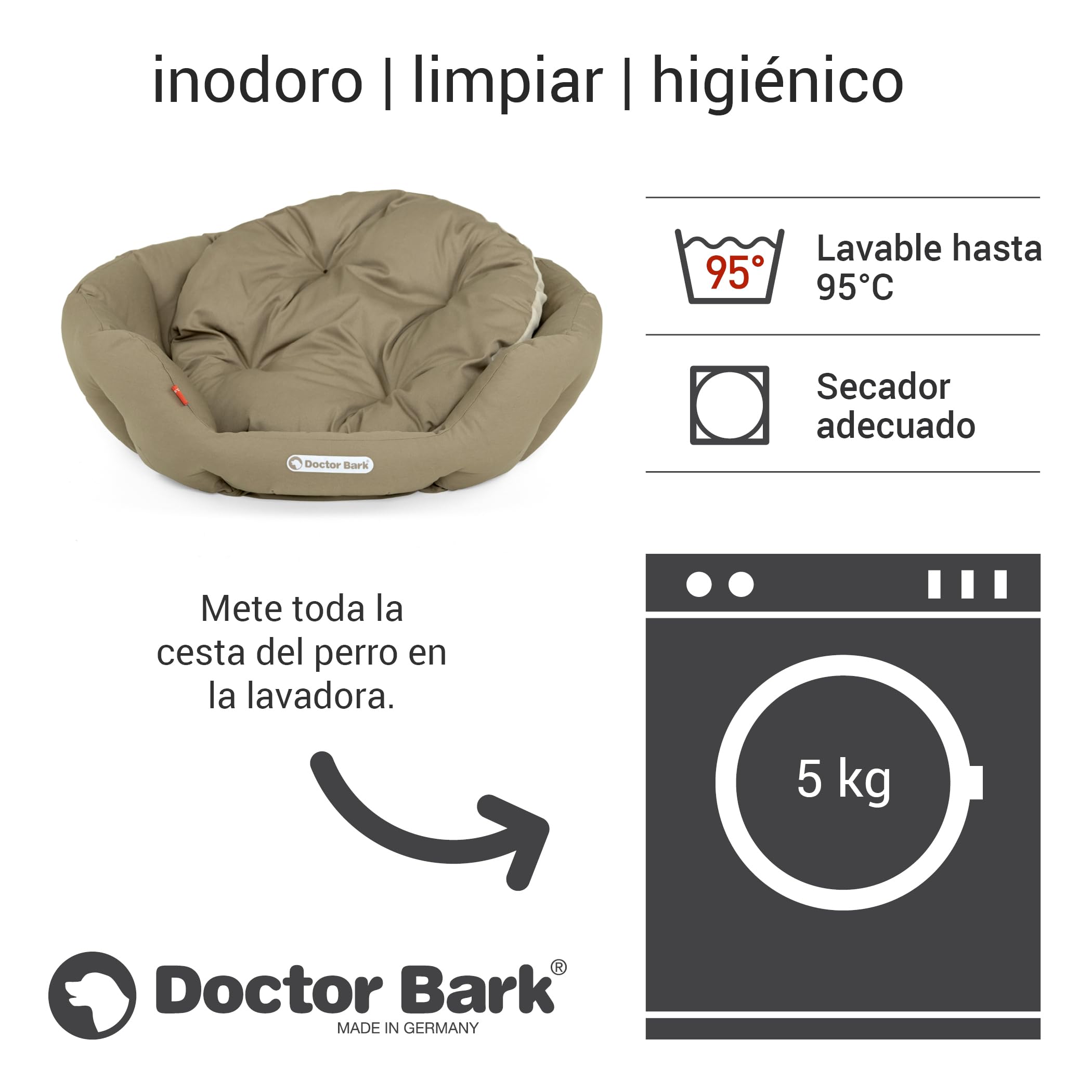 Doctor Bark Cesta Redonda para Perros Grandes, Cama para Perros Grandes, Cama con cojín Reversible Mullido, ortopédica, Lavable hasta 95 °C (l – 60 x 50 cm, marrón Dorado)