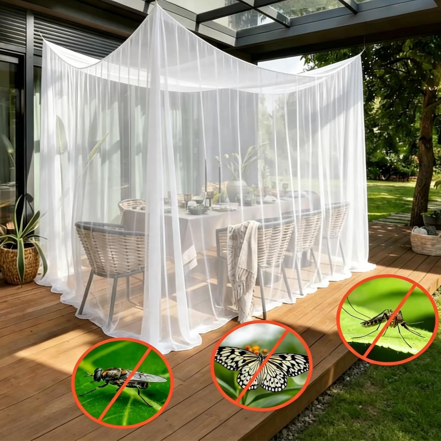 Outdoor Camping Mosquito Netting,10 x 10 FT | Large Size Patio Mosquito Net with Hanging Ropes for Garden Patio Camping Outdoor Travel (10X10FT White)