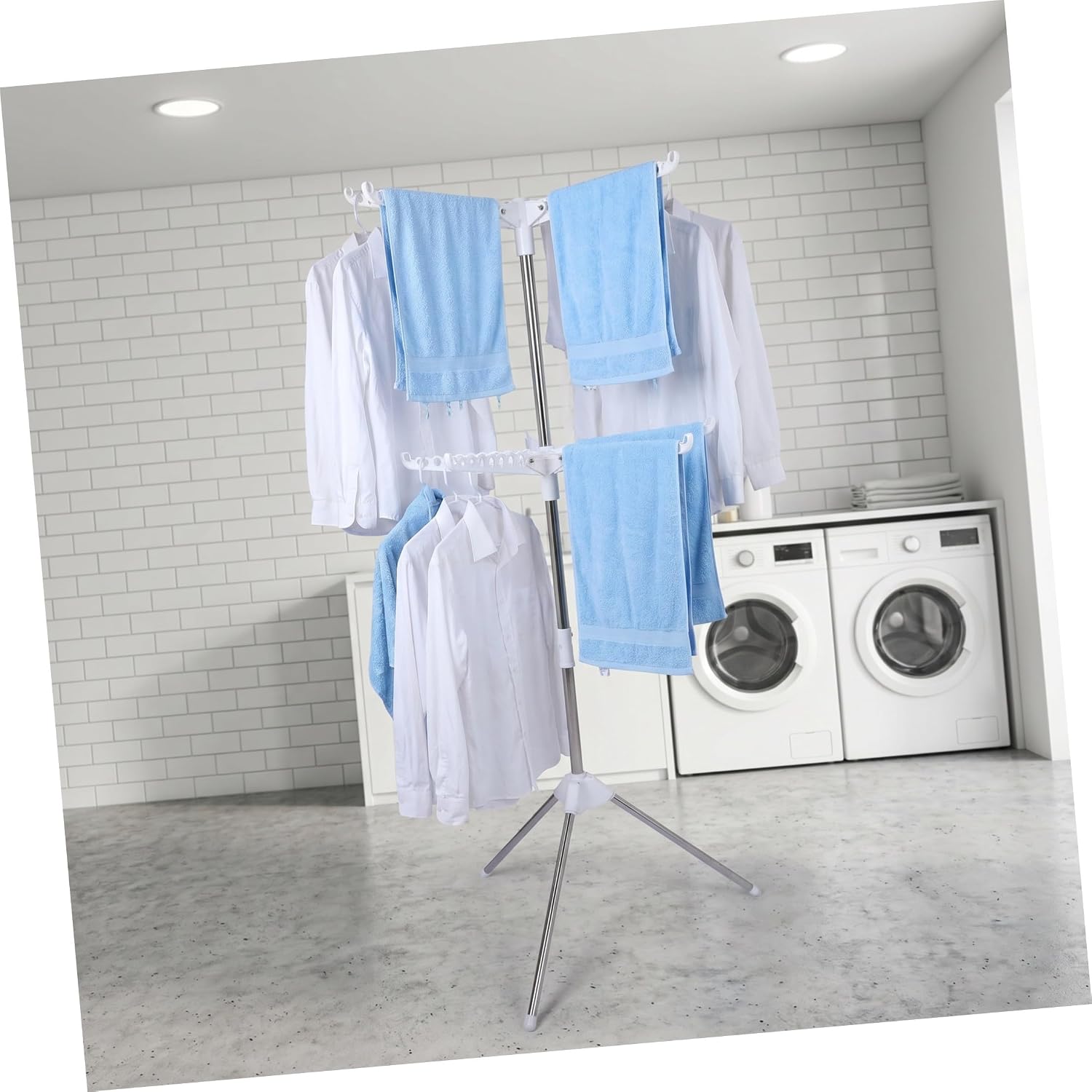 STOBAZA Clothes Drying Rack with Rotating Rail 2 Tier Folding