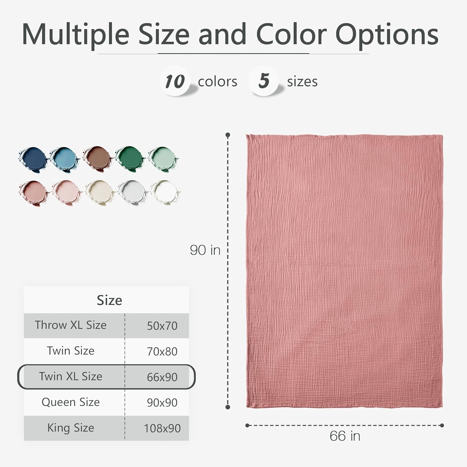 Carriediosa 100% Cotton Muslin Throw Blanket 66" X 90" Twin XL Size,4-Layers Summer Gauze Throws for Bed Couch,Soft Lightweight Breathable Linen Blankets Bedspread for Adults All Season,Mauve - Image 9