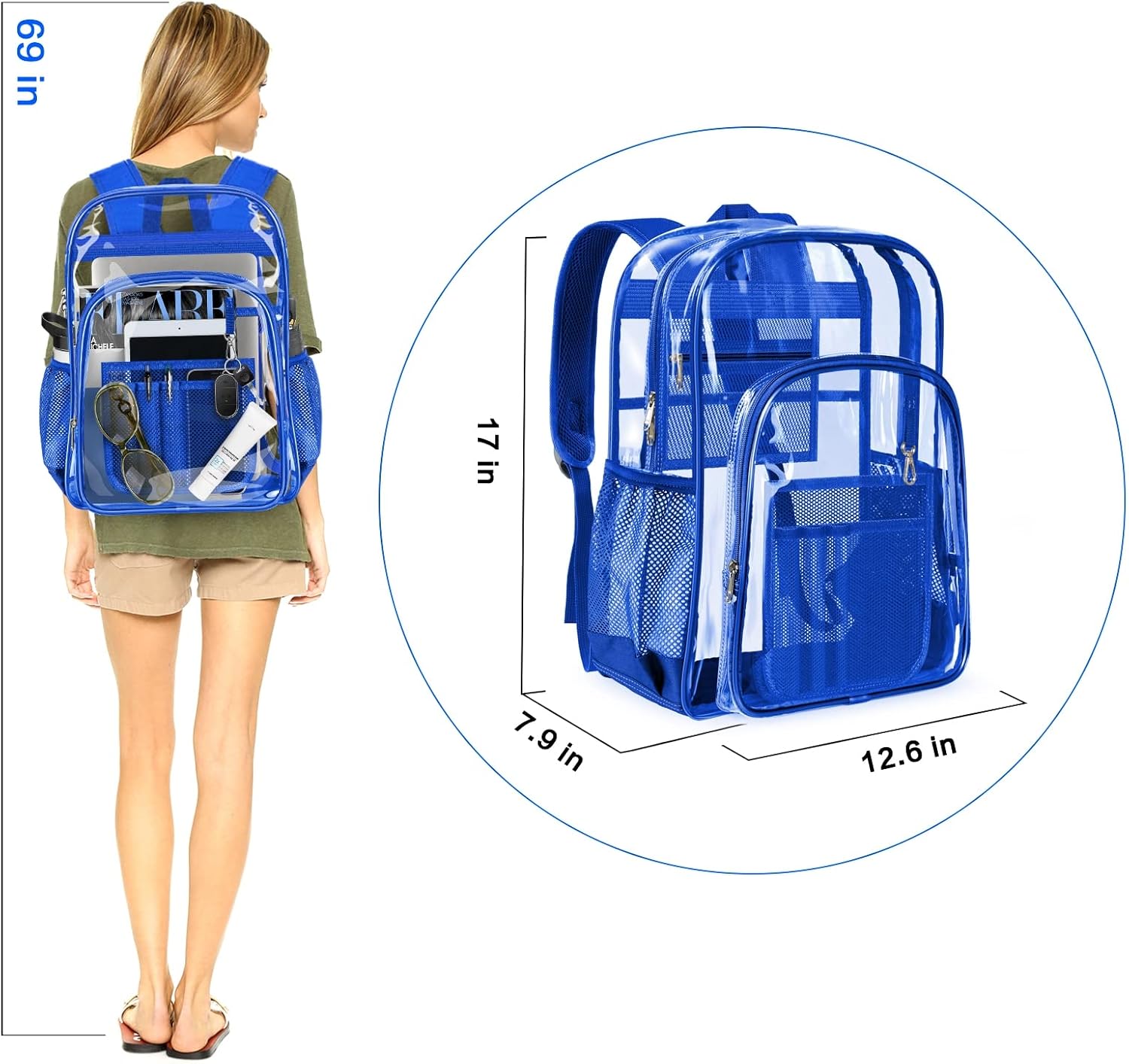 PAMANO Clear Backpack Transparent Heavy Duty School PVC Bookbag See Through Bag Boys and Girls for College Work Travel Security - Image 2