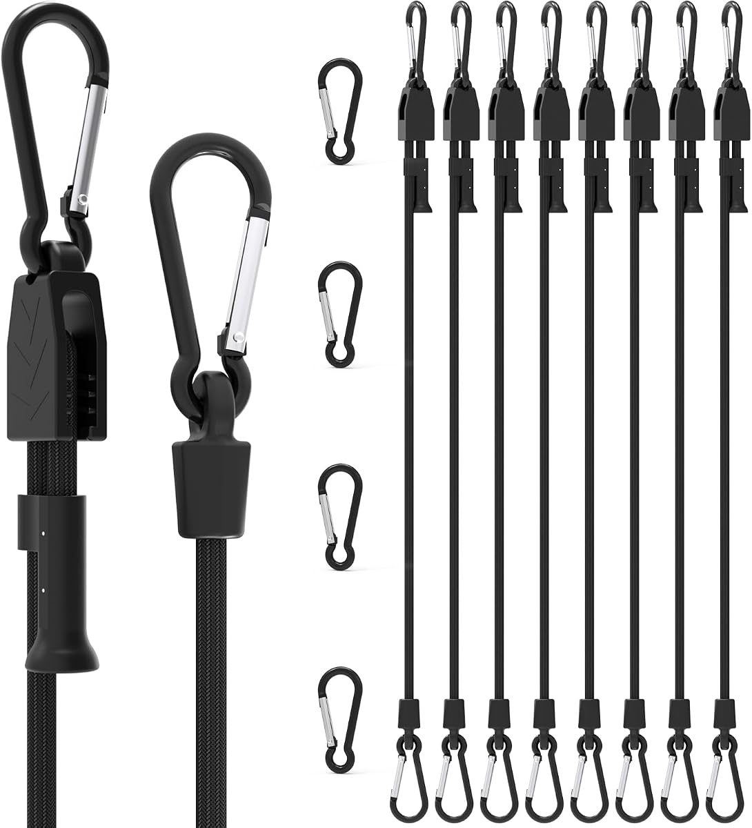Heavy Duty Bungee Cords with Hooks, 8-Pack 24" Adjustable Shock Straps