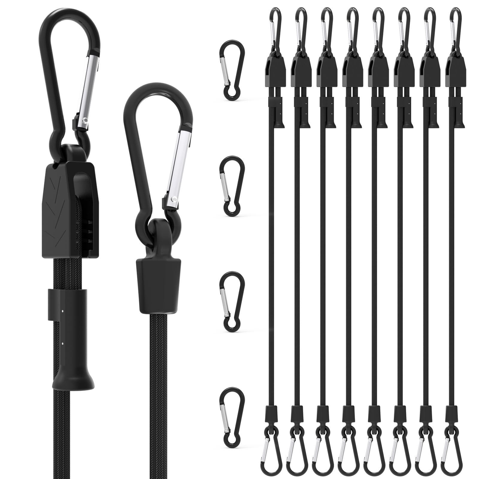 Joneaz 8 Pcs 48" Adjustable Bungee Cords with Hooks, Heavy Duty UV Resistant Shock Straps with Carabiner Clips