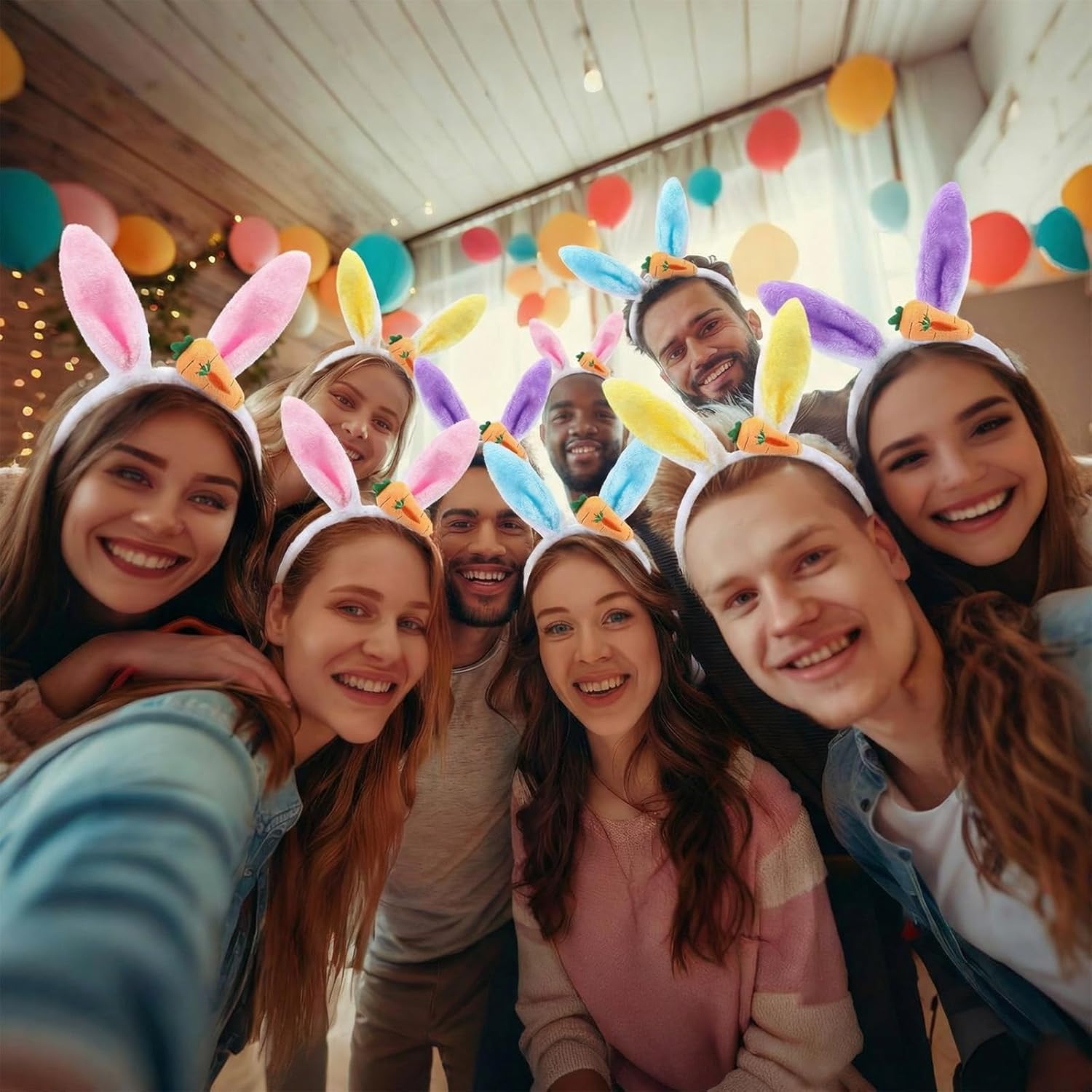 XunYee 72 Pcs Easter Bunny Ears Bulk Bunny Rabbit Ear Headband with Carrots Cute for Women Assorted Color Rabbit Headband