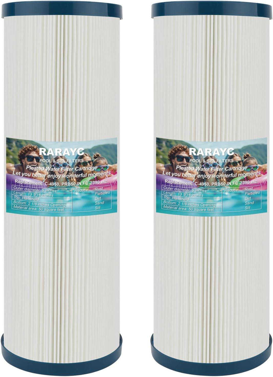 Pool Filter Cartridge for Hot Tub - Compatible with PRB50-IN, Unicel C-4950 & Jacuzzi J245-50 Sq.ft Trilobal Fabric, 13.3" x 5" (2-1/8" Openings)