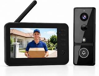 Video Türklingel mit Kamera, 4,3'' IPS Monitor, PIR Sensor, ohne WLAN & App | Livebild per Monitor, Gegensprechfunktion, 170° Weitwinkel, Nachtsicht, IP65, Türklingel mit Kamera, Funk Türsprechanlage