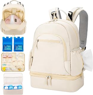 Breast Pump Backpack Fit for Spectra S1/S2 with Removable Cooler Compartment, Breast Pump Bag Fit Pump Accessories for Working & Nursing Moms, Breast Milk Cooler Bag for Travel and Family Use Beige
