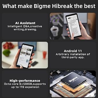 Bigme Color E-Ink Screen Mobile HiBreak, 6G+128GB Android 11 Smartphone, 36-Level Front Light, USB-C, 3300mAh Battery, 5+13MP Camera - Black