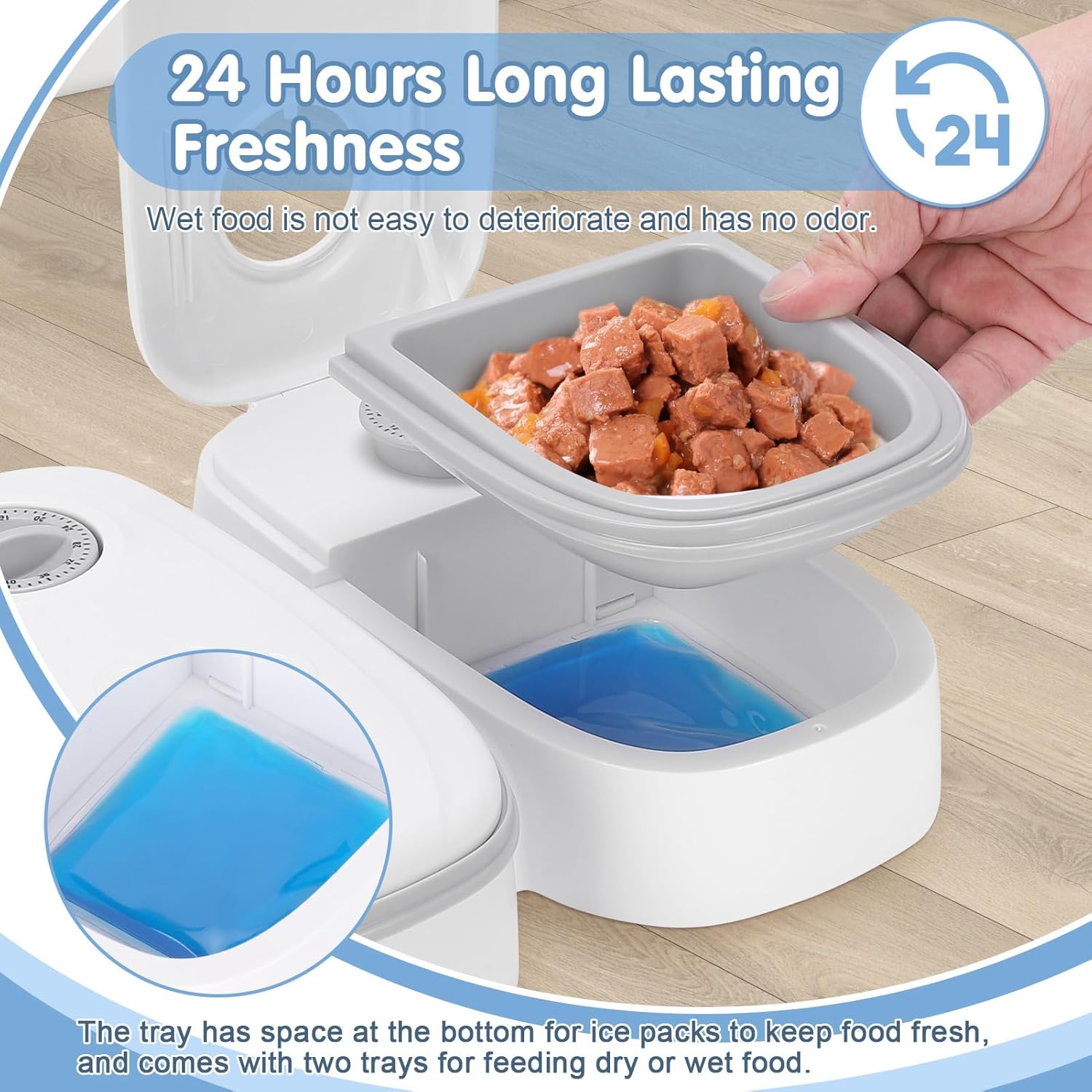 Automatic Cat Feeder, 2 Automatic Cat Feeder Wet Food, 48h Timed 700ml Cats Food Dispenser with 2 Ice Packs, Pet Feeder Automatics for Puppies and Kittens, Dog Feeders Automatics for Wet and Dry Foods