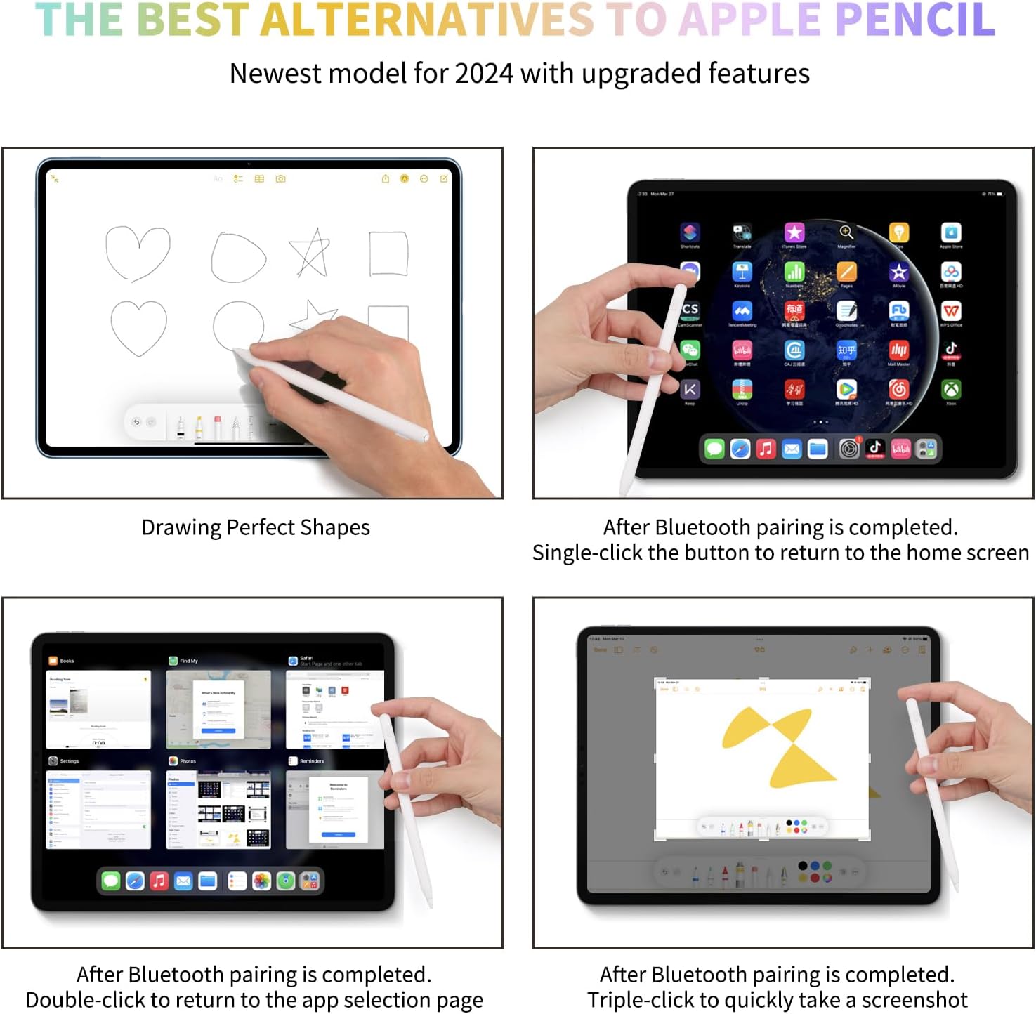 Stylus Pen for iPad, Apple Pencil with Tilt Sensitivity&Palm Rejection, Stylus Pen for ipad 6/7/8/9/10, iPad mini 5/6, iPad Air 3/4/5, iPad Pro 11/12.9