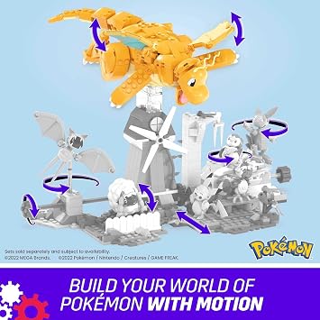 MEGA Çocuklar için kinetik yapı parçasıyla hareket özelliği bulunan, birleştirilebilir ve eklemleri bükülebilir büyük ölçekli Mega Pokémon Dragonite yapı oyuncakları, HKT25