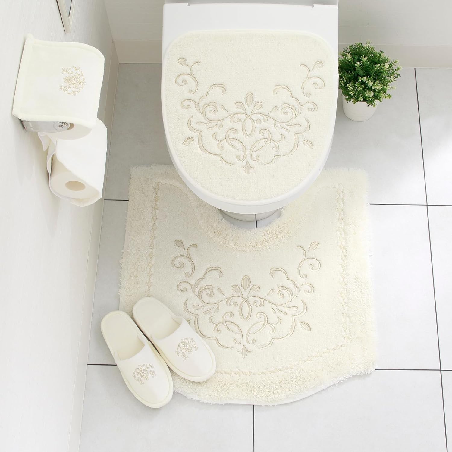 DaiDo(大同) ブリンク トイレマット スリッパ セット 62&times;62ｃｍ レギュラー アイボリー