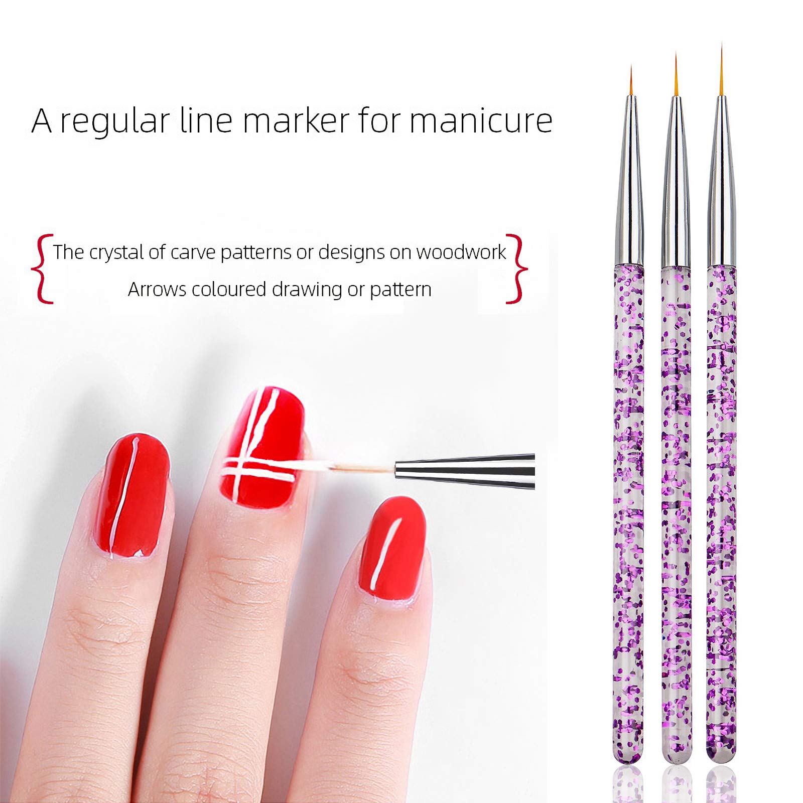Juego de 3 Pinceles para Decoración de Uñas, Cepillo de Pintura para Nail Art, Herramienta de Detalle para Dibujar Patrones de Línea