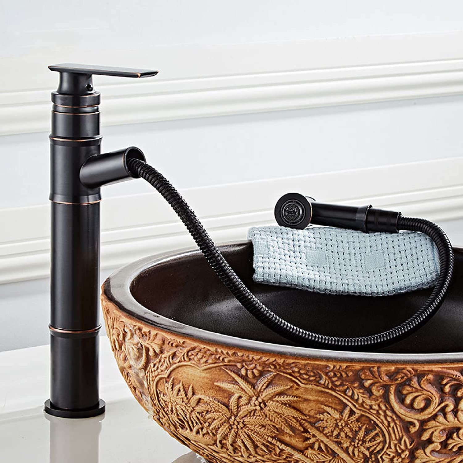Wasserhahn Bad für Waschbecken Wasserhahn Bad Waschtischarmatur Ausziehbar Badarmaturen Mischbatterie Waschtischmischer mit Ausziehbrause Einhebelmischer Hoch Armatur für Waschbecken