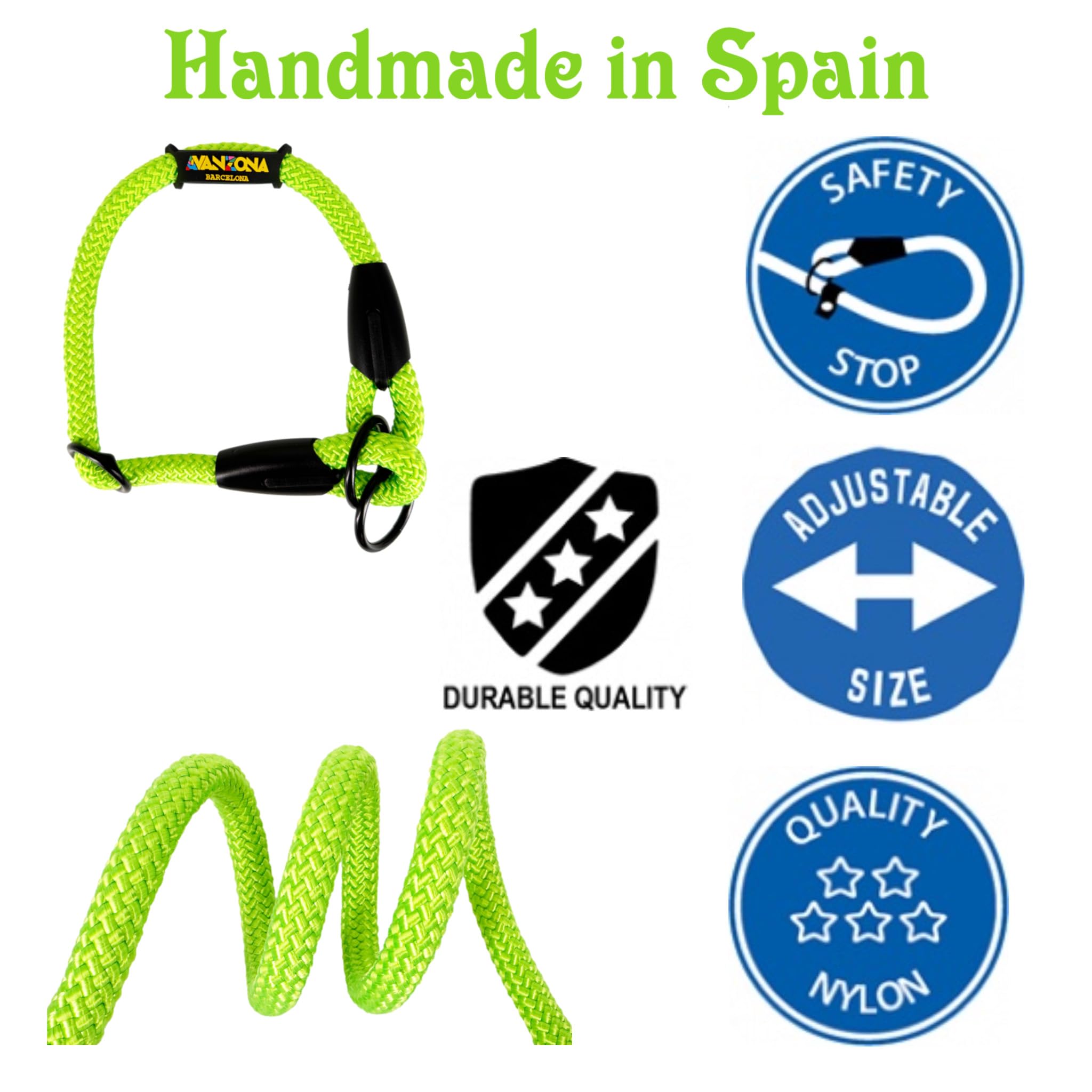 Training Collar for Dogs Anti-Pull, Adjustable, Made Polyester Rope, Suitable for Small, Medium and Large Dogs, Made in Spain. Green Fluor. XS (50CM). - Image 2