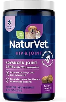 NaturVet Arthrisoothe Glucosamine for Dogs Dog Supplement with Glucosamine, MSM, Chondroitin & Hyaluronic Acid ArthriGold Level 3 240 Soft Chews