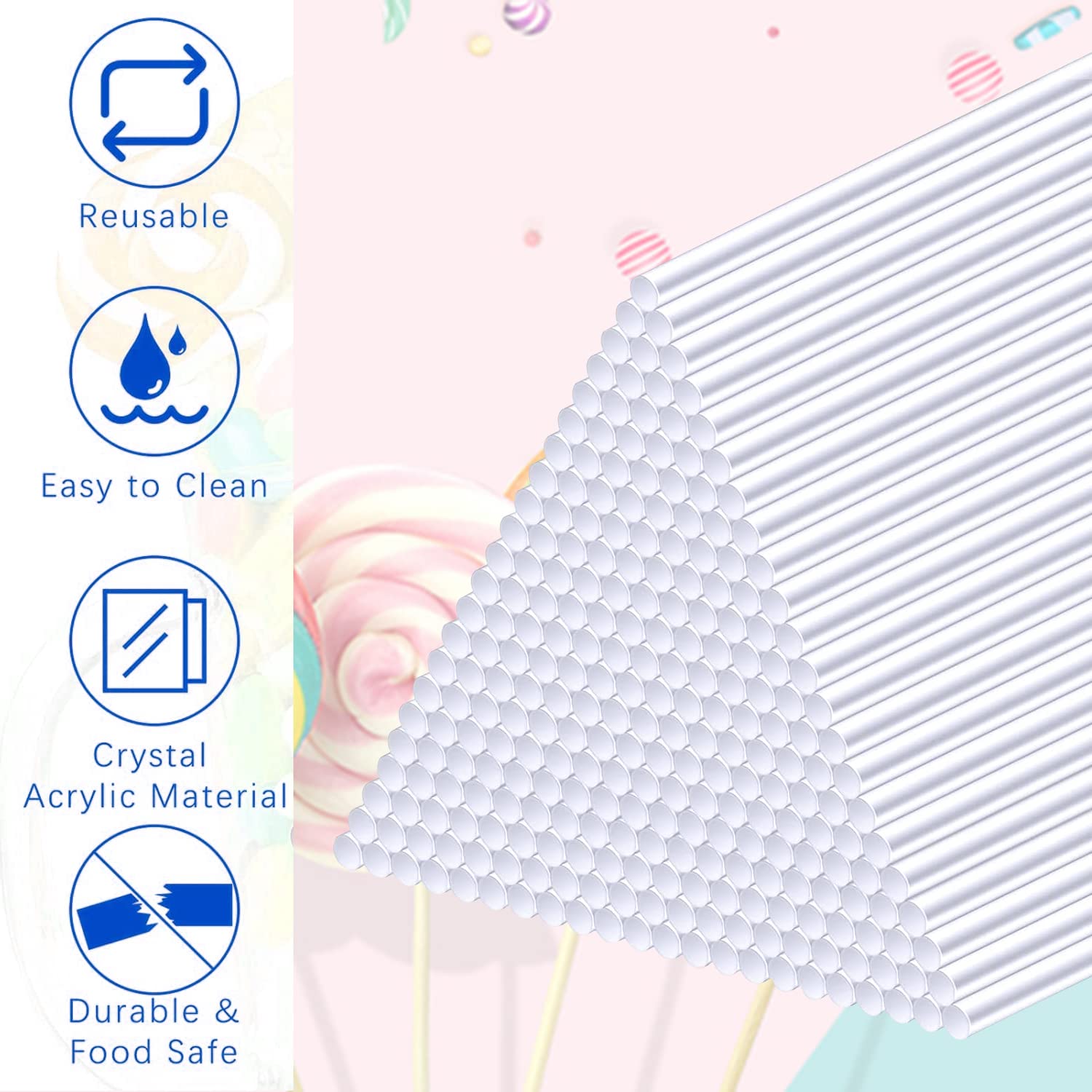 100 Bâtonnets Sucette Acrylique Transparent 10cm - Réutilisables Pour Cake Pops Et Boissons