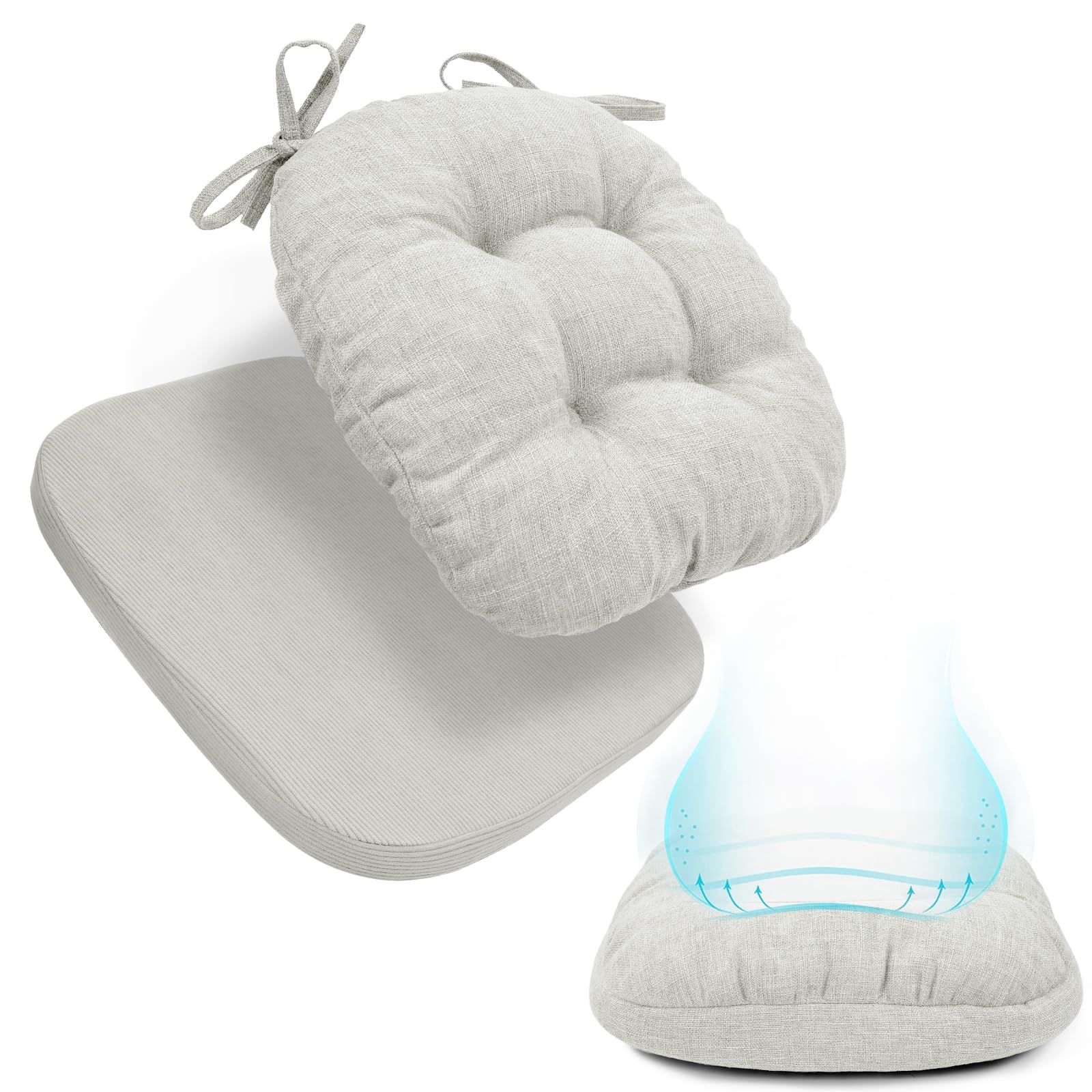 BUYUE Double-Layer Thickened Chair Cushion for Dining Chair, Natural Latex Foam Support, 2-Faced Reversible Kitchen Seat Cushion, Practical Non-Slip