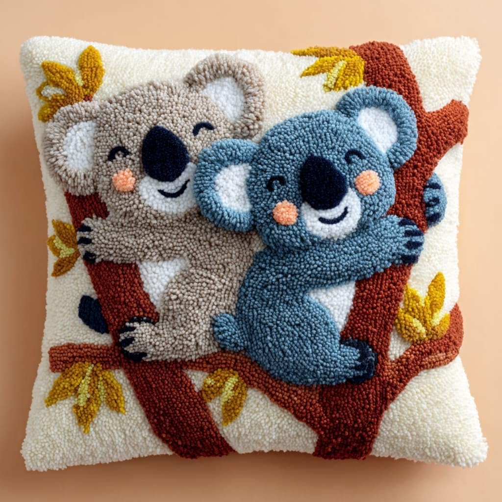 Taxpy DIY Latch Hook Kits, Koala Pillow Embroidery Carpet Set Needlework Crocheting Cushion Pillow Case Embroidery Set 43x43cm