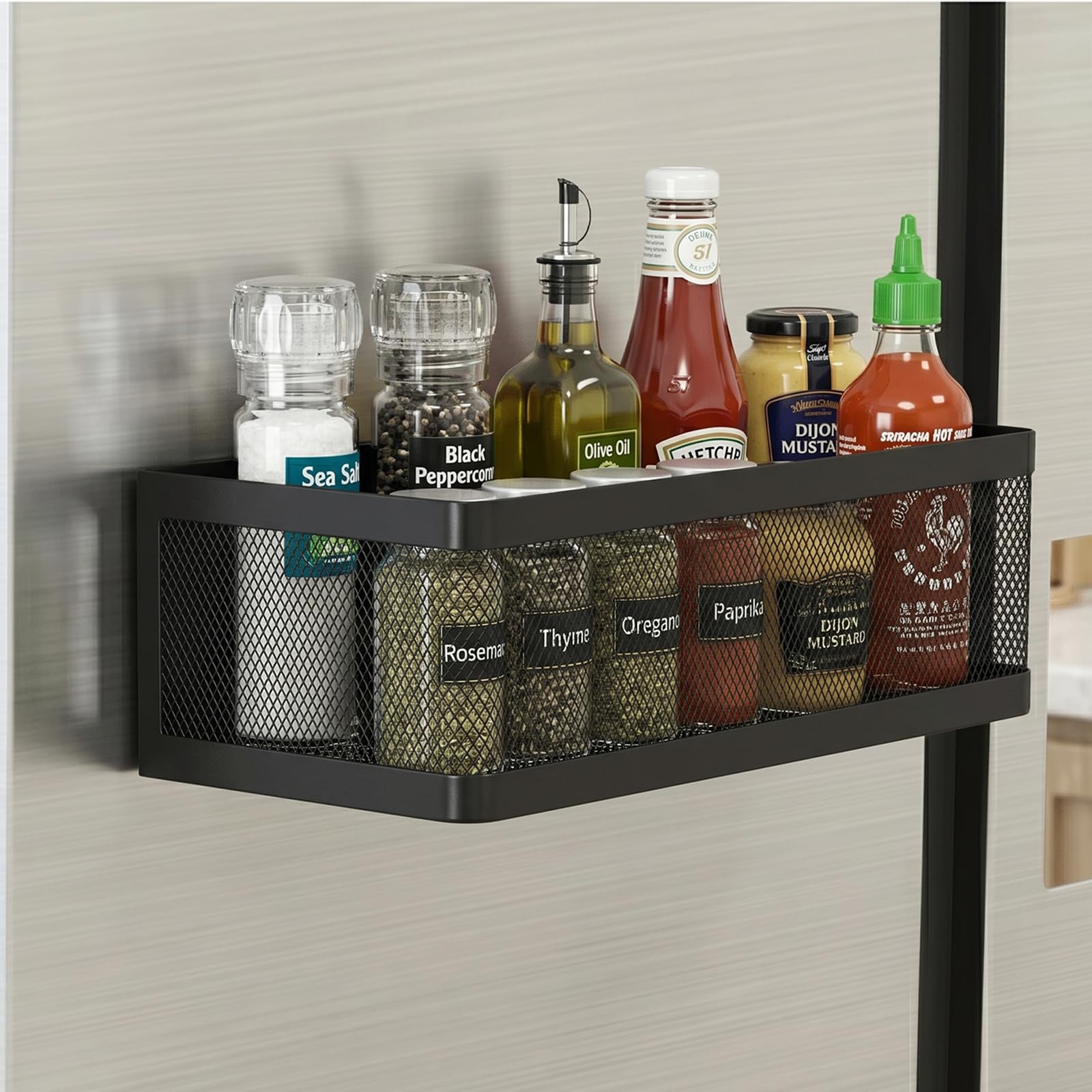 Xiaoge Home Black Magnetic Spice Rack For Refrigerator, Magnet Fridge Shelf