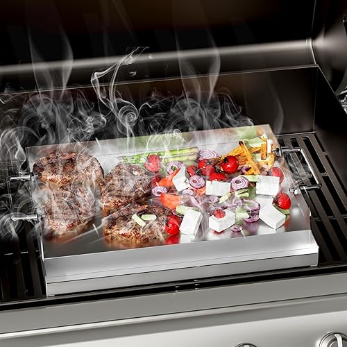 Miniatura 5 de MixRBBQ Parrilla universal de acero inoxidable para parrilla de gas, parrilla plana de 17 x 13 pulgadas con asas plegables para estufa, parrillas de