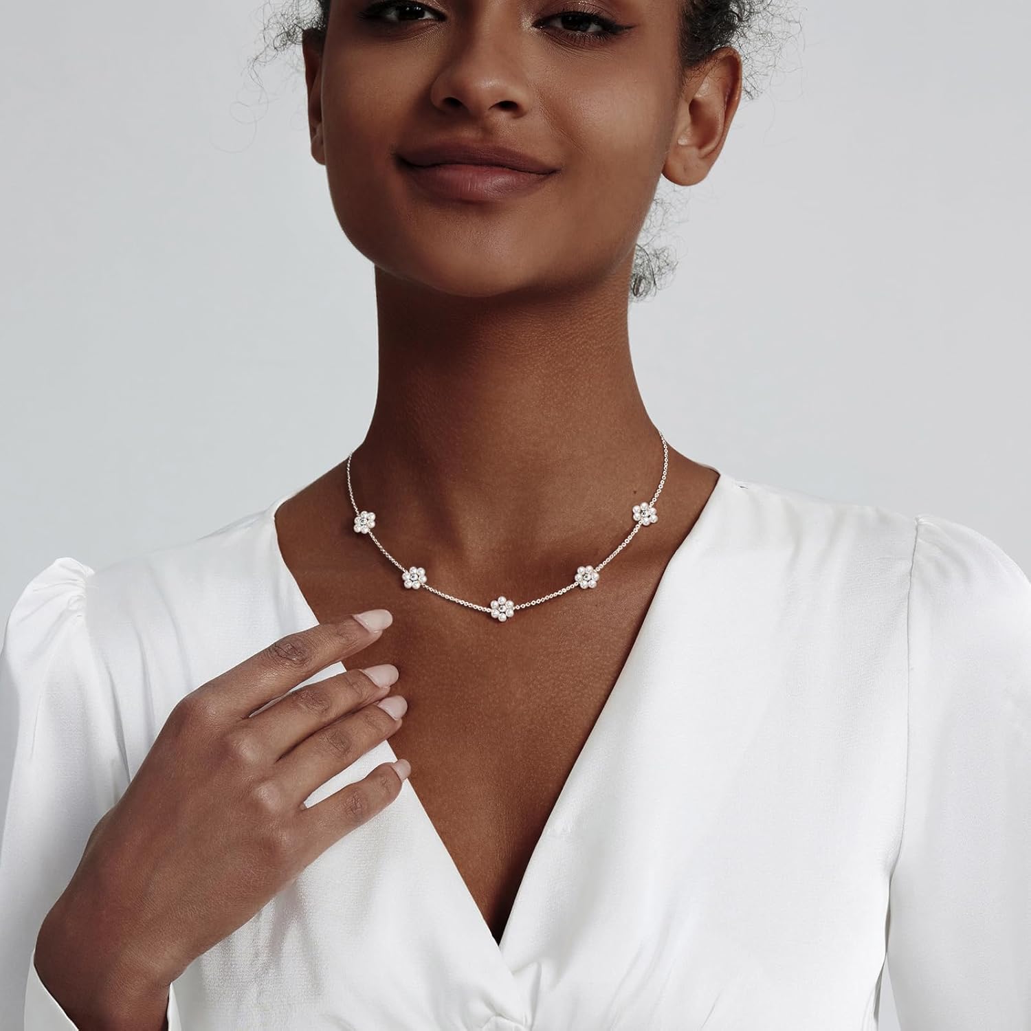 Pearl Necklaces for Women 14K Gold Plated Dainty Layered Single Pearl Necklace Simple Daisy Pearls Choker Cute Gold Necklace Stack Jewelry Sets for Women Trendy Gifts - Image 4