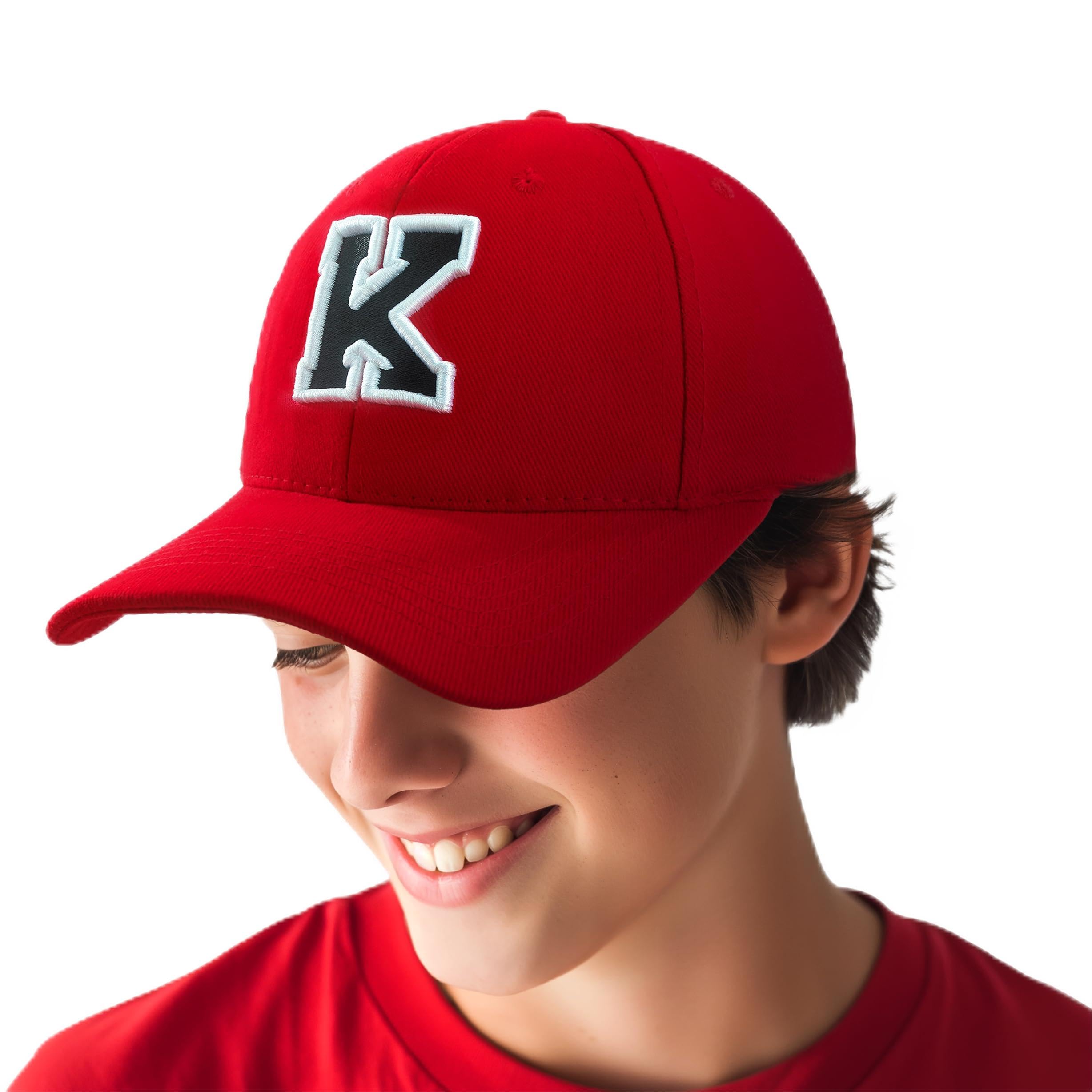 4Sold 1976 Boys K 4Sold 3D Embroidery Alphabet Children School A-Z Adjustable Baseball Cap Red Blac Letter Caps Ids Hat Sport