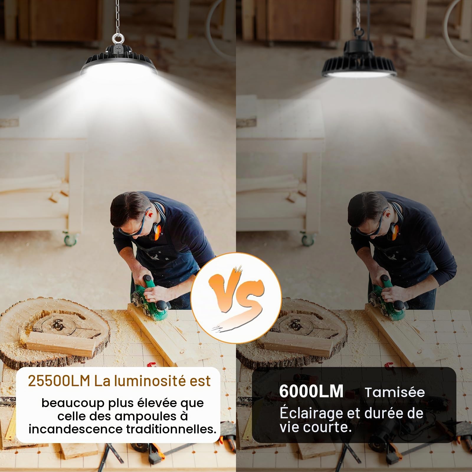4 Pack UFO 150W LED High Bay Projecteur Garage Light 22500LM Éclairage pour Atelier 4000K 120°Éclairage IP65 Lampe Industrielle Dimmable 90W/120W/150W Usines Entrepôts de Construction Stades