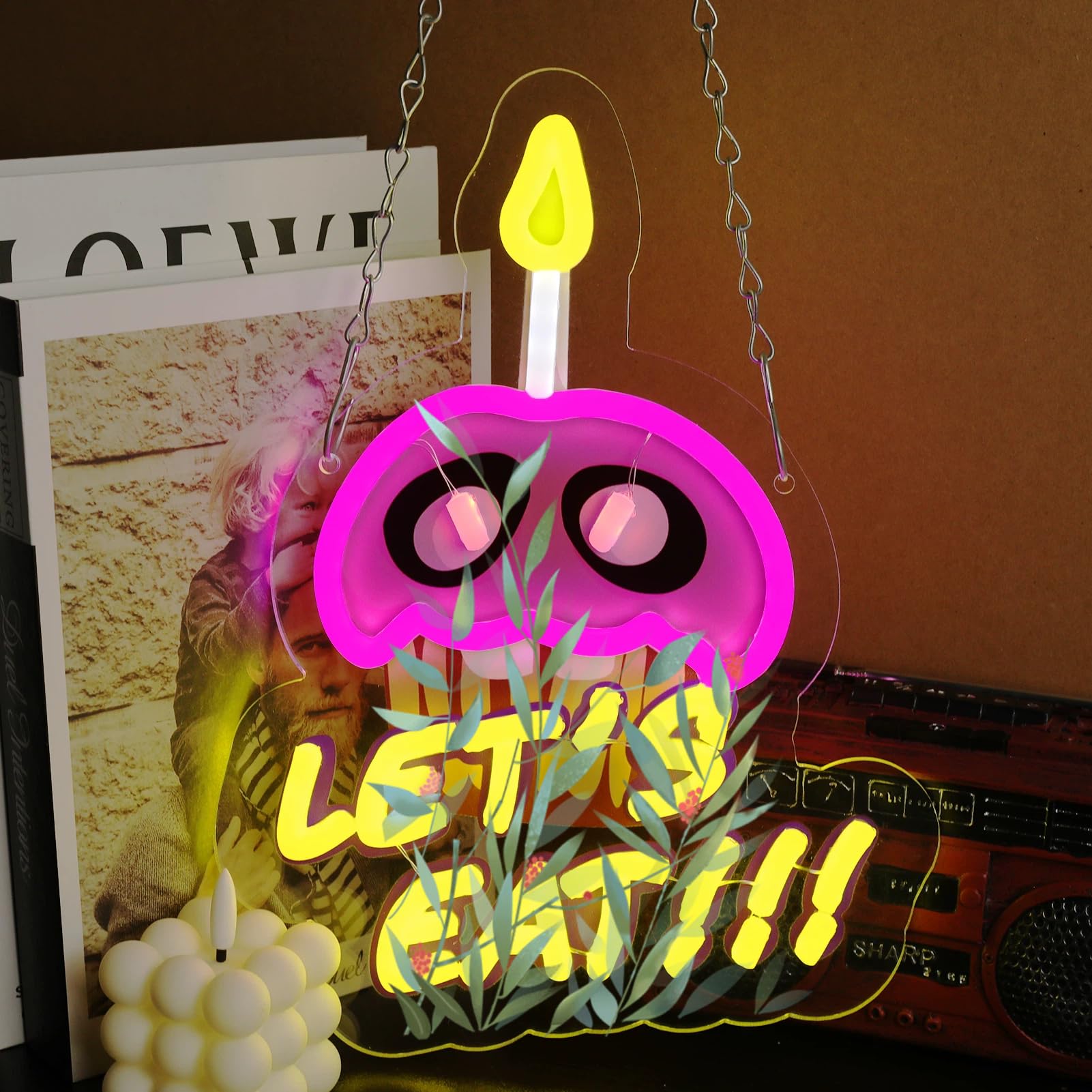 Insegna al neon con scritta "Let's Eat", divertente luce al neon a forma di cupcake, decorazione da parete dimmerabile per cucina, ristorante, panetteria, bar, sala giochi, camera da letto