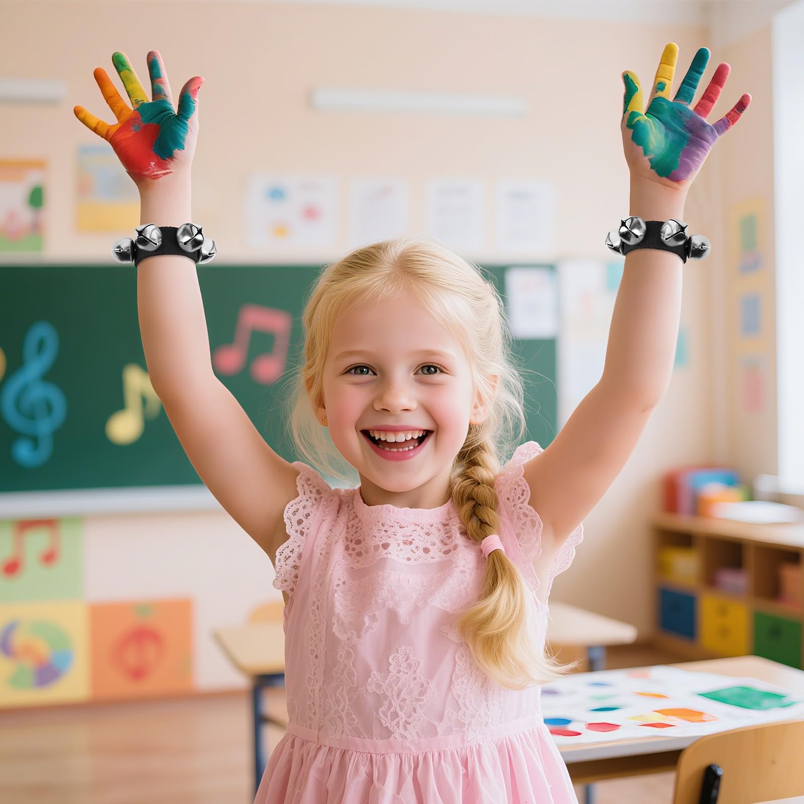 2 Packs Wrist Bells, Wrist Bells Bracelets Jingle Bells Adjustable Hand Ankle Bells Musical Instruments for Christmas Party Favors,