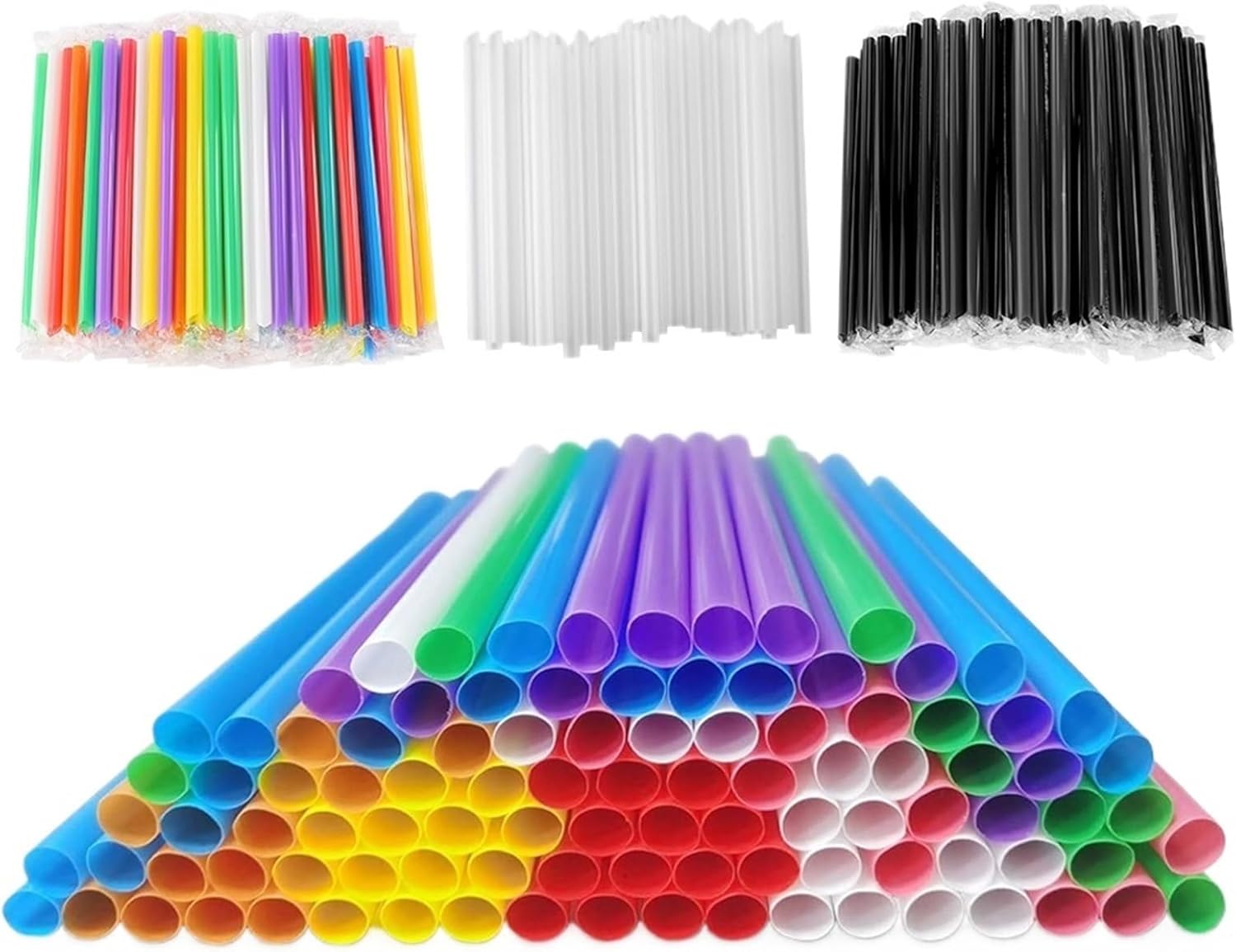 Plastic Straws 600-3600Pcs Large Color & Black Milk Tea Straws White Drinking Bubble Straw Party Wedding(2400Pcs (11mm) Color)