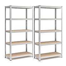 SONGMICS Set di 2 Scaffali in Metallo, Scaffalature a 5 Ripiani Regolabili, Senza Viti, Scaffale Salvaspazio per Garage, Magazzino, Portante 875 kg, 40 x 90 x 180 cm, Argento GLR040E02