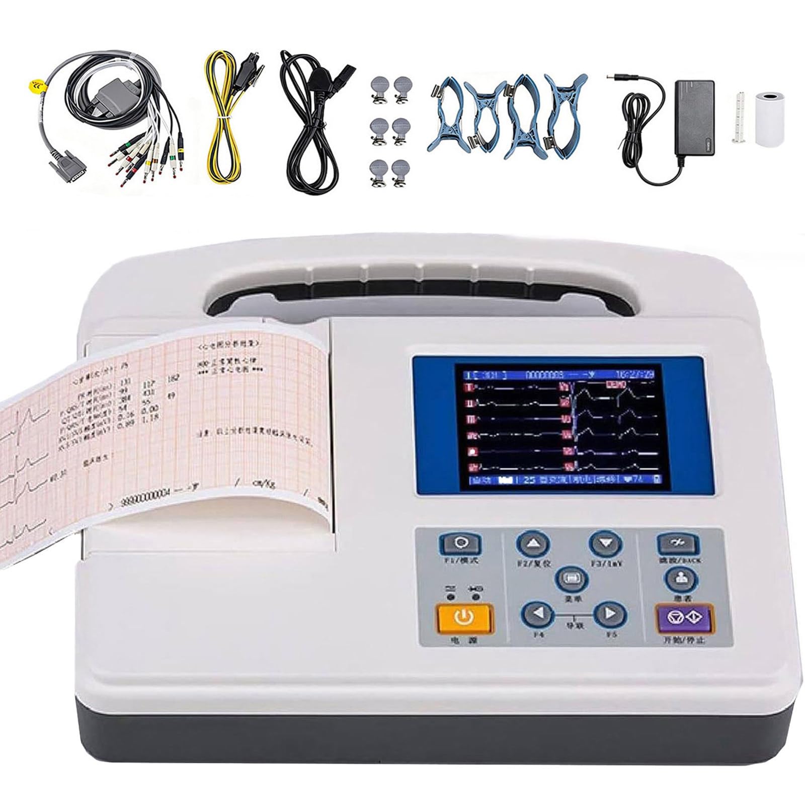 Moniteur ECG Portable avec Papier d'impression - Moniteur Cardiaque Mobile, électrocardiographe 12 Dérivations 3 Canaux avec écran LCD Couleur, Moniteur ECG Numérique pour Usage Domestique