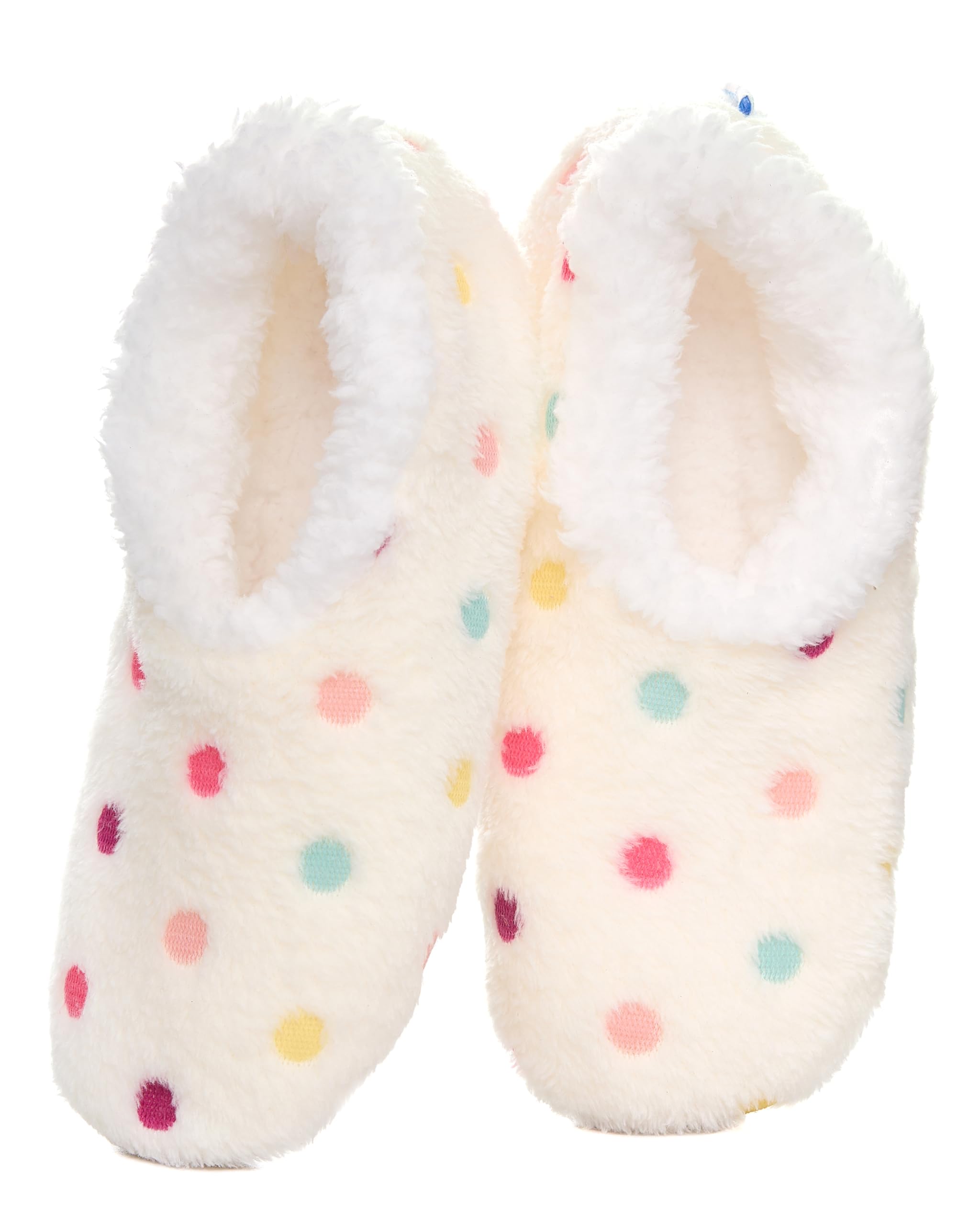 Snoozies Women's Lotsa Dots Cozy Sherpa Slipper Socks |White | Large