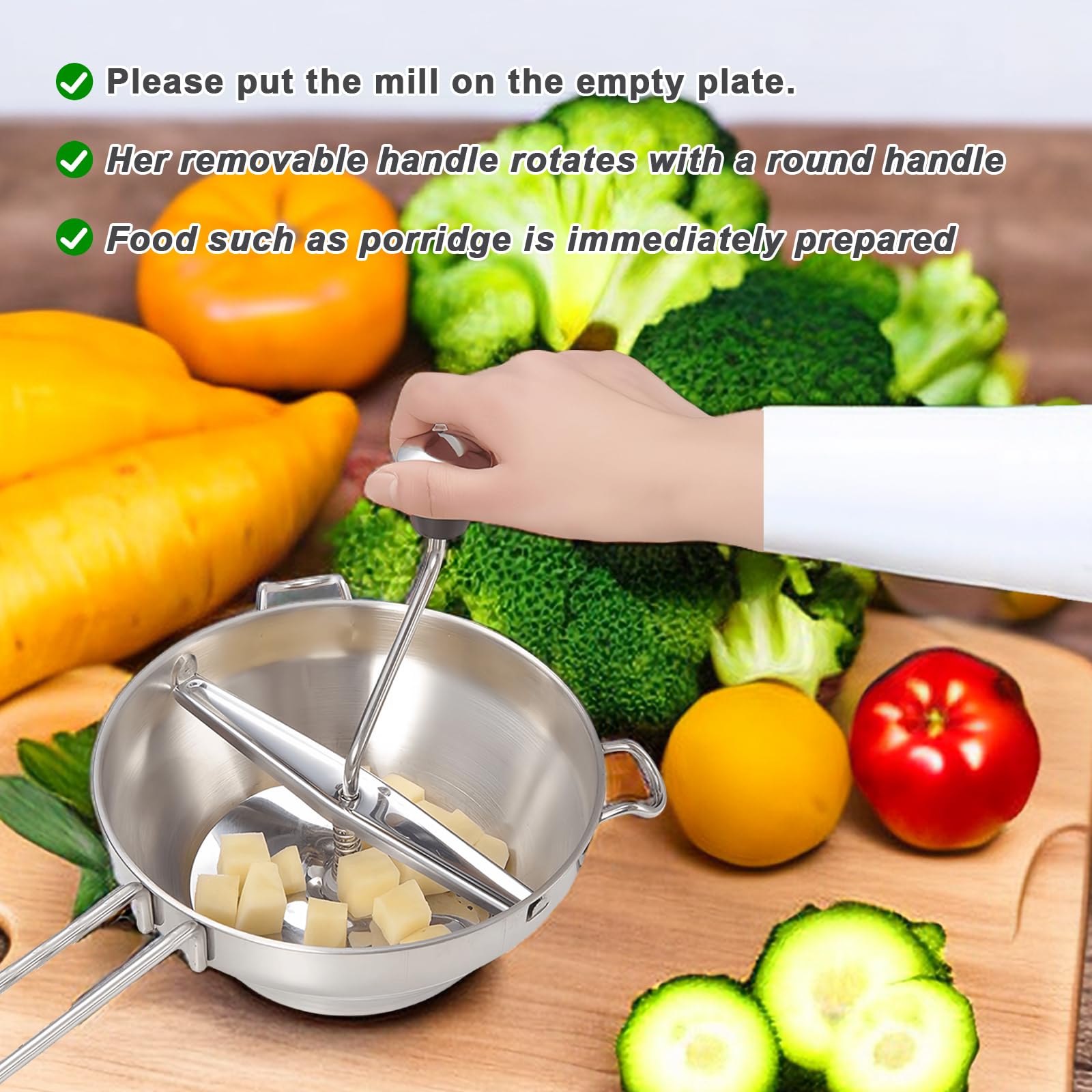 Sunoya Moulin À Aliments Inoxydable Avec 3 Tamis Et Éplucheur