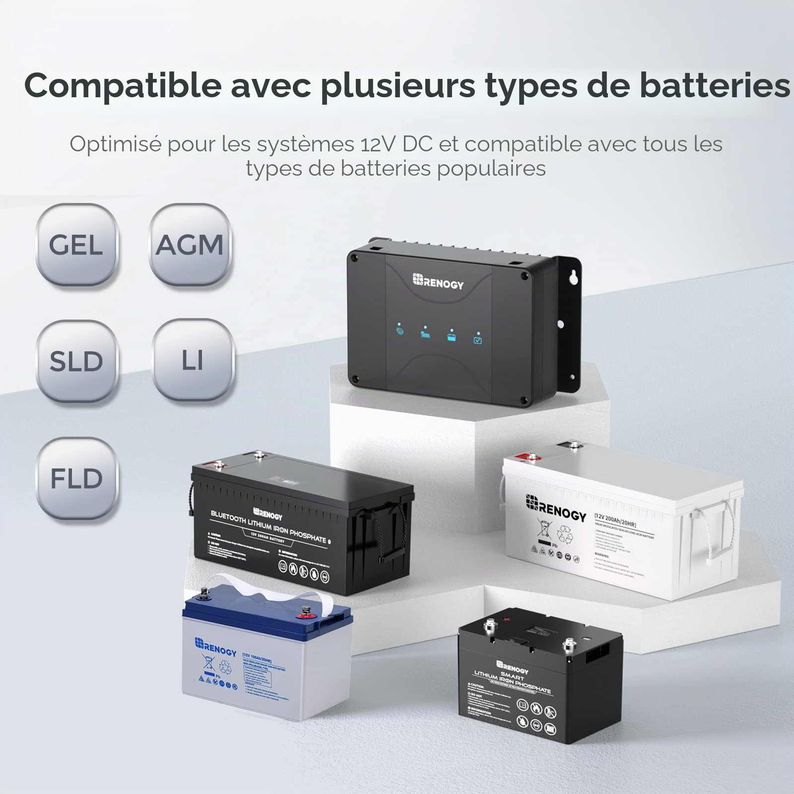 Renogy Chargeur de Batterie Embarqué 12V 50A DC-DC avec MPPT pour Batteries Gel, AGM et Lithium Utilisant Une Charge en Plusieurs Étapes, dans Les Camping-Cars, Voitures, Bateaux, Yachts