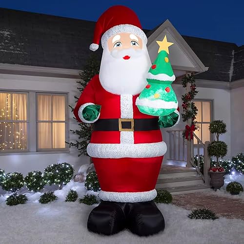 Miniatura 2 de Gemmy Papá Noel inflable de Navidad de 10 pies de alto que sostiene su árbol de Navidad para decoración interiorexterior