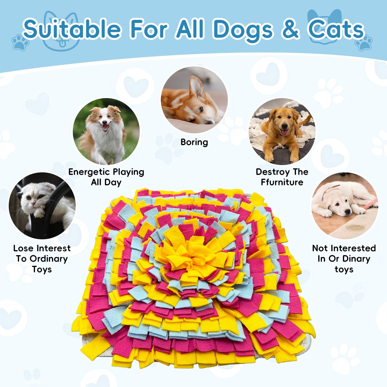 Tappeto Olfattivo Cane, 35 cm Foraggiamento Tappeto per Cani, Giochi per Cani, Lavabile Antiscivolo Tappetino Puzzle per l'allenamento Olfattivo Lo Slow Food e Il Sollievo dallo Stress