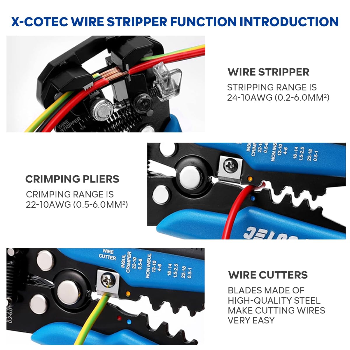 X-COTEC Wire Stripper and Crimping Tool, Automatic Wire Stripper, 3-in-1 Wire Stripper, Stripping Tool, Cutting Pliers - Image 3