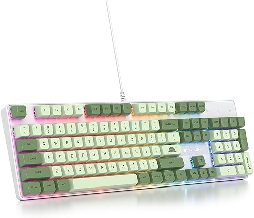 Miniatura 9 de surmen Teclado mecánico marrón con cable de tamaño completo, teclado Thocky RGB de 104 teclas con teclado numérico USB Retro PBT teclas para juegos