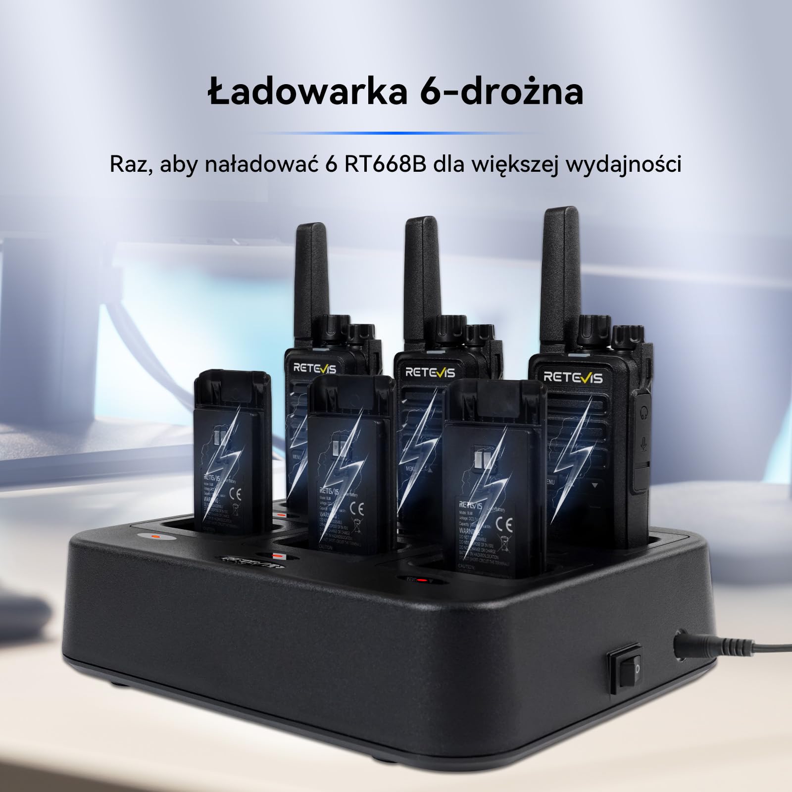 Retevis RT668B Walkie Talkie, z Sześcioma ładowarkami, PMR446 2 Way Radio, USB-C, 16 Kanałów, Akumulatorowe Walkie Talkie do Bezpieczeństwa, Restauracji, Magazynu (Czarne, 6 szt.)