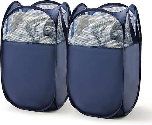 Miniatura 147 de Cesta de malla desplegable para ropa sucia con asas duraderas - Cesta plegable portátil para dormitorio, baño y viajes (azul, paquete de 3 unidades)