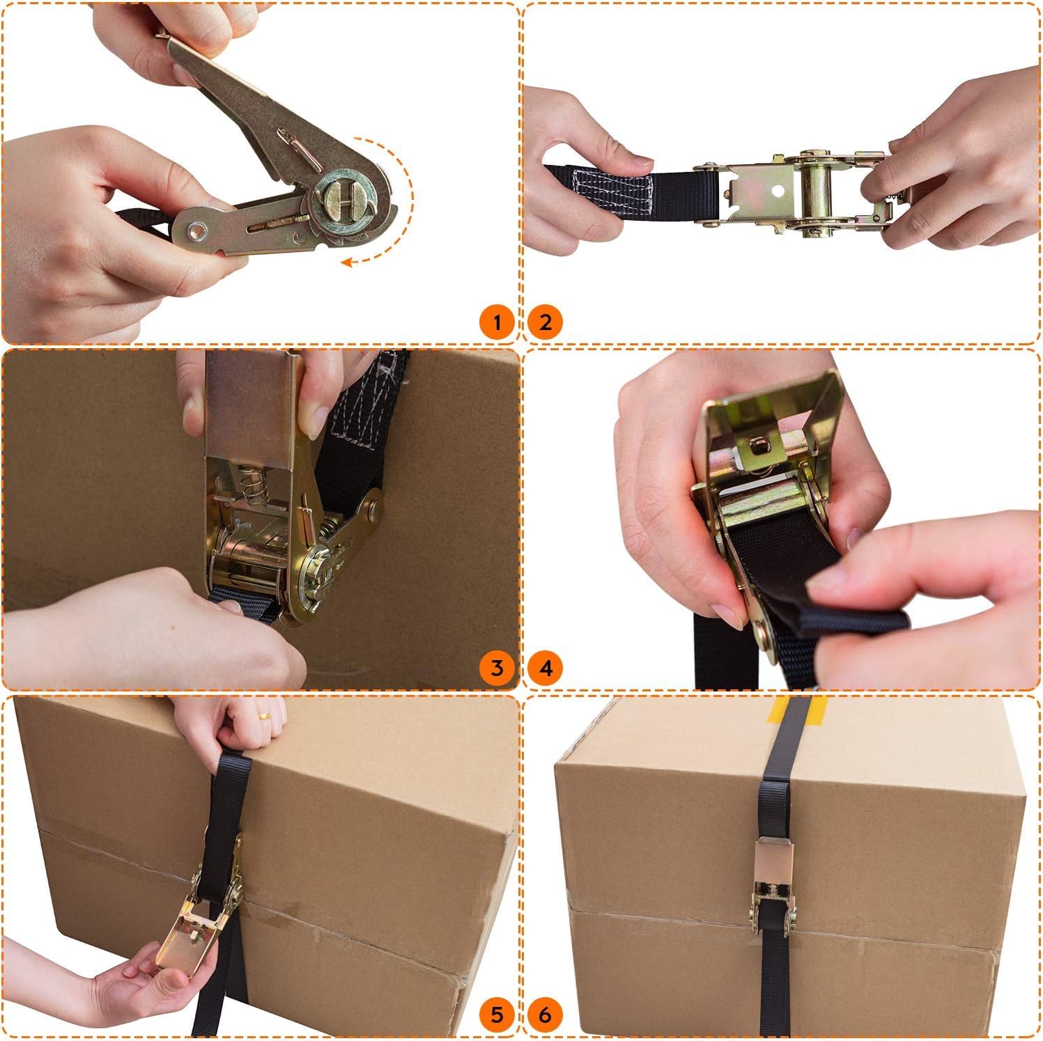 Kshineni 4 Pcs Ratchet Tie Down Straps, 6m X 25mm Heavy Duty Lashing - View #5